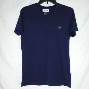 LACOSTE Women's Short Sleeve Navy Blue V-neck Tee SMALL